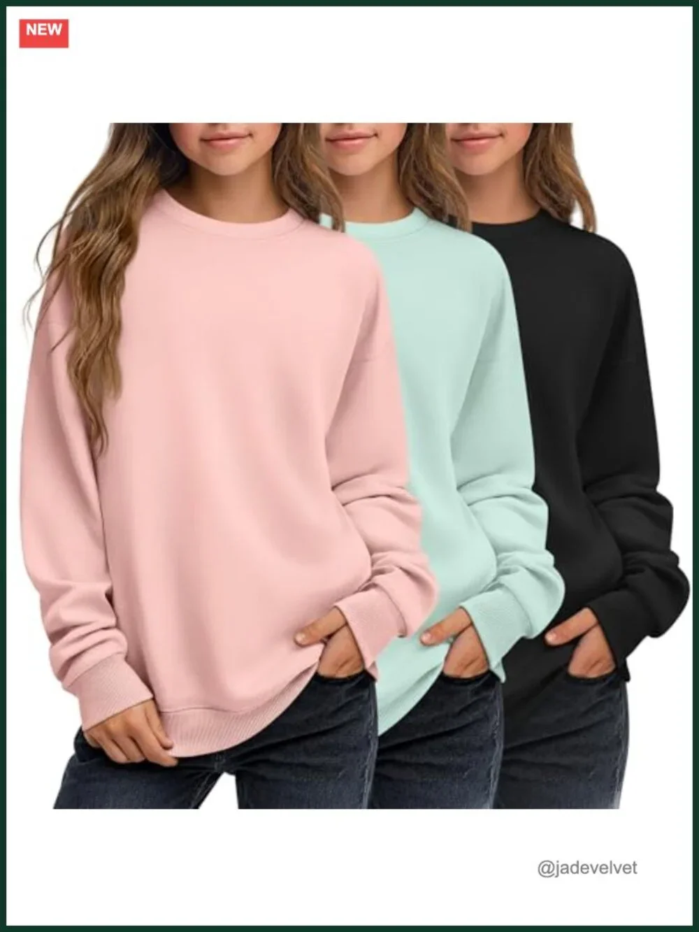 3 Pack Girls Long Sleeve Sweatshirts Crew Neck Lightweight Pullover Tops Spring